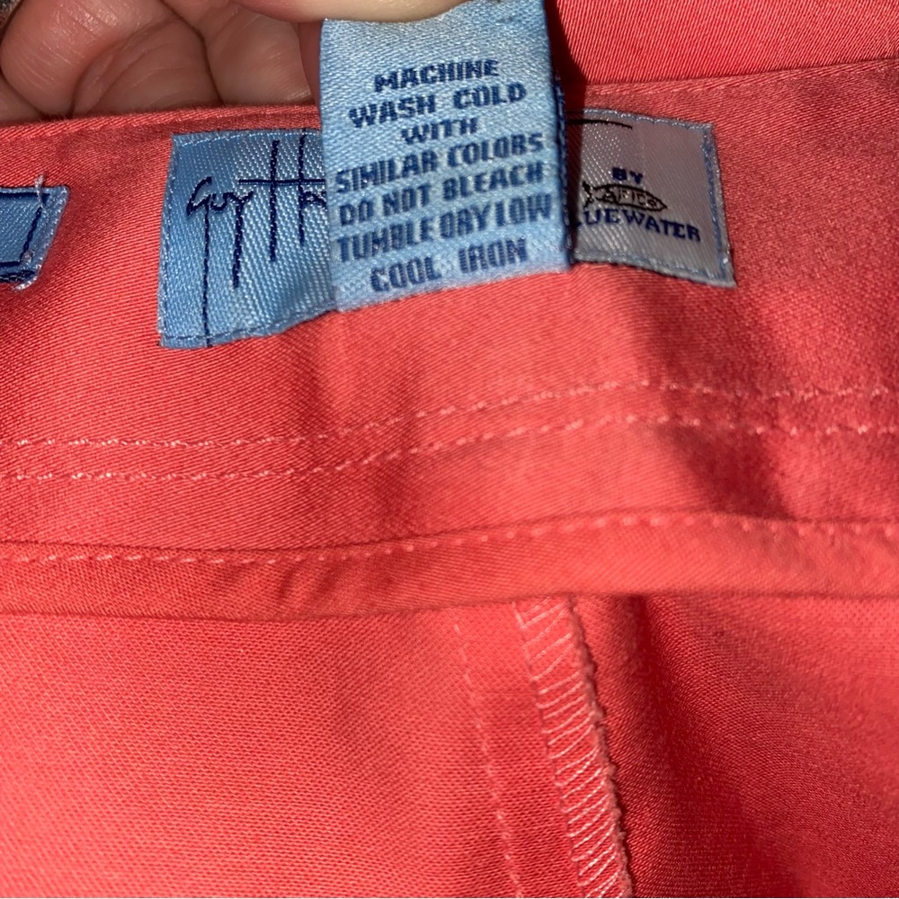 Guy Harvey coral pink stretch cotton poplin flat front crop capri pants size 14 - Picture 6 of 6